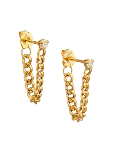 Zoë Chicco 14k Yellow Gold Prong Diamonds Diamond Front To Back Chain Drop Earrings