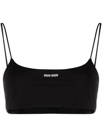 Miu Miu Black Cropped Top With Logo