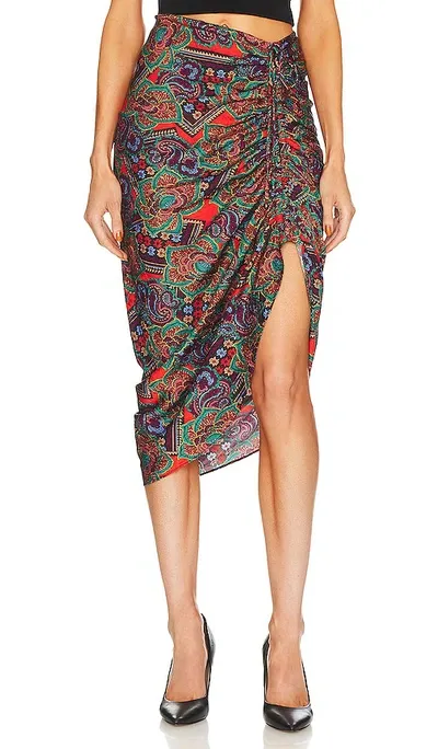 Veronica Beard Ari Floral-paisley Skirt In Flame Red Multi