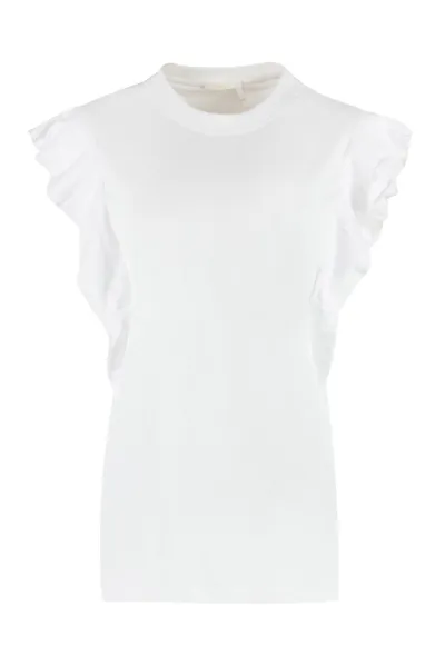 Chloé Sleeveless Top With Ruffled Shoulder Detail In White