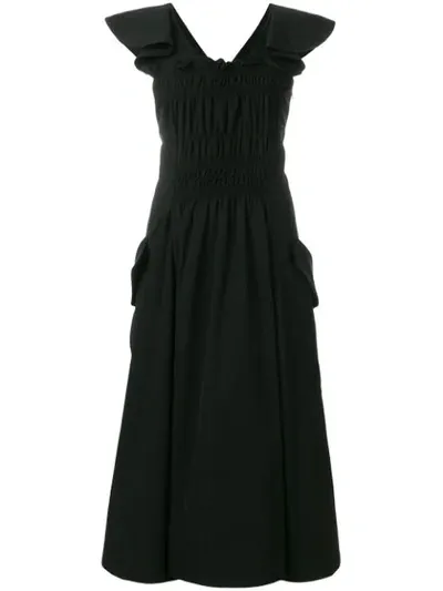 Carven Gathered Front Fit And Flare Dress In Black