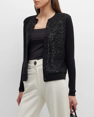 St John Sequin Knit Cardigan In Black