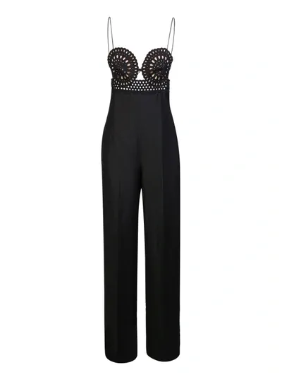 Stella Mccartney Flared Jumpsuit In Broderie Anglaise Lace In Black