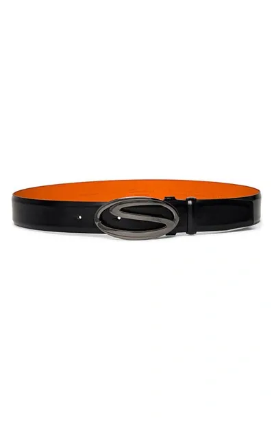 Santoni Men's Oval S-logo Cuttable Leather Belt In Black