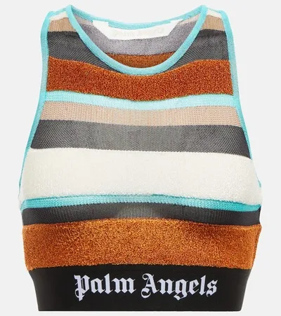 Palm Angels Stripe Logo Crop Top In Neutral