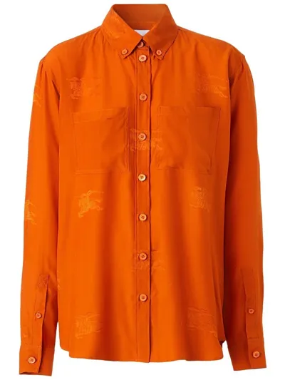 Burberry Silk-satin Jacquard Shirt In Deep Ginger