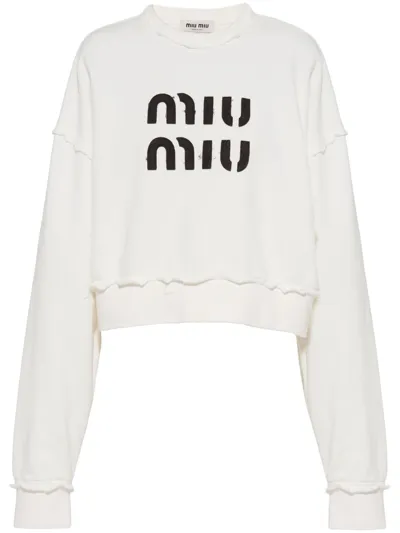 Miu Miu Embroidered Cotton Sweatshirt In Multicolor