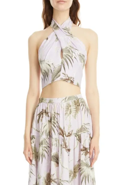 Erdem Palm-print Crossover Halter Crop Top In Wild Palm Lilac