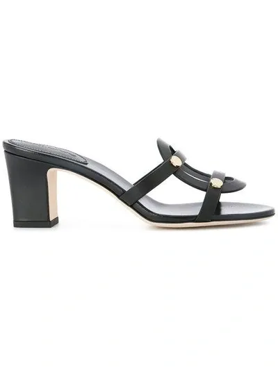 Jimmy Choo Black Leather Damaris 65 Sandals In Black-gold