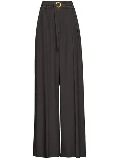 Ferragamo Belted Palazzo Trousers In Black