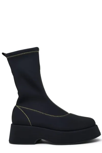 Ganni Retro Flatform Ankle Sockboots In Black