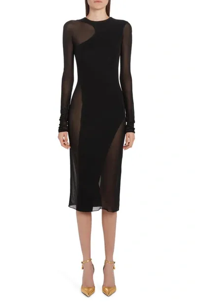 Tom Ford Black Midi Dress With Semi-sheer Inserts In Nero