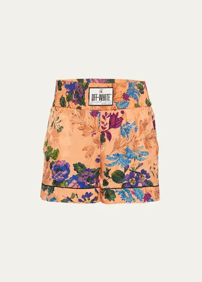 Off-white Camo Floral Jacquard Pajama Shorts In Peach Orange