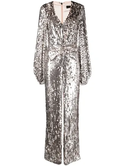 Rotate Birger Christensen V-neck Sequin Jumpsuit In Silver