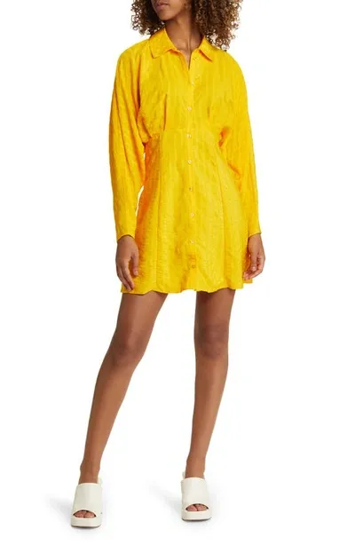 Asos Design Long Sleeve Mini Shirtdress In Yellow