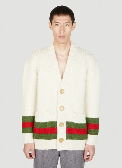 Gucci Fine Wool Cardigan With Web In White