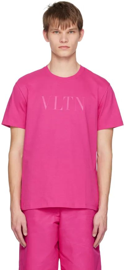 Valentino Cotton Crewneck T-shirt With Vltn Print In Pink Pp