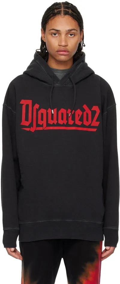 Dsquared2 Logo Printed Drawstring Hoodie In Anthracite