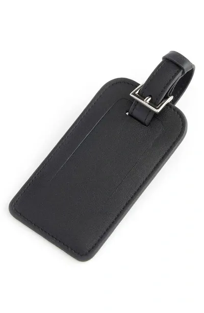 Royce New York Personalized Leather Luggage Tag In Black- Silver Foil