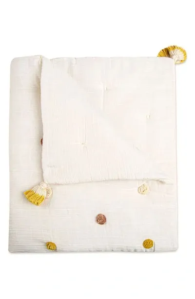 Crane Baby Kids' Pompom Cotton Muslin Baby Blanket In White