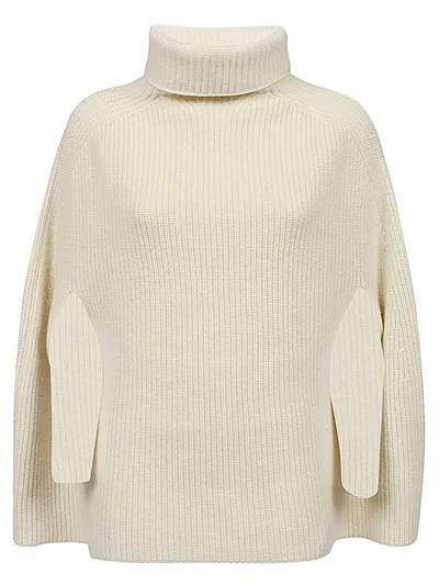 Sa Su Phi Ribbed Wool High Neck Cape In White