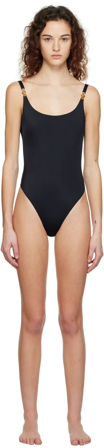 Versace Medusa Chain Strap One Piece Swimsuit In Black