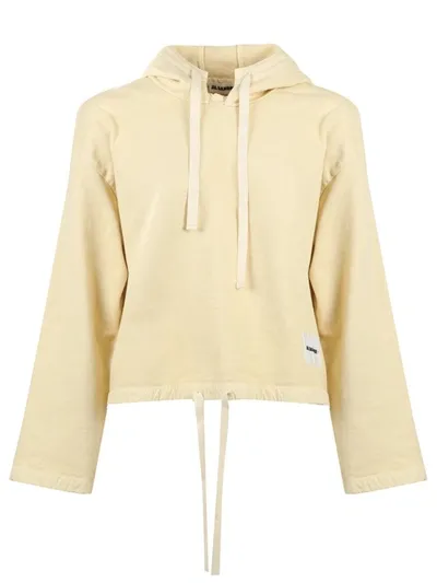 Jil Sander Logo-patch Knitted Hoodie In Beige