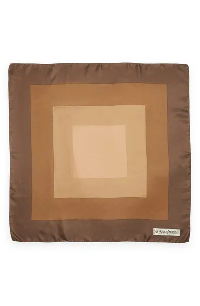 Saint Laurent Geo Colorblock Silk Scarf In Brown