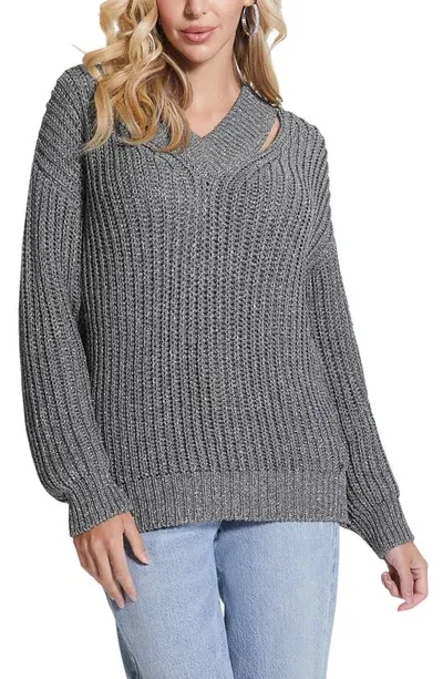 Guess Lise Sparkle Cutout V-neck Sweater In Mindful Lurex Multi