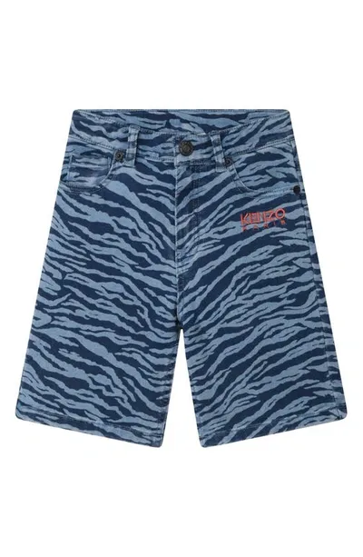 Kenzo Kids' All Over Print Denim Effect Shorts In Blue