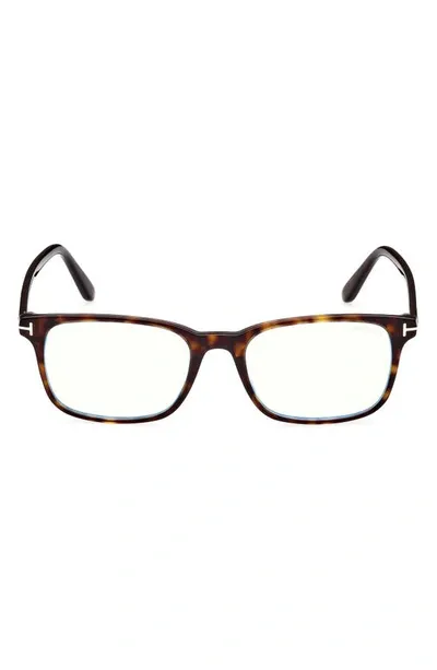 Tom Ford 51mm Square Blue Light Blocking Reading Glasses In Dark Havana