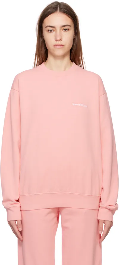 Sporty And Rich Serif Embroidered Crewneck Sweatshirt Rose Pink In Rose & White