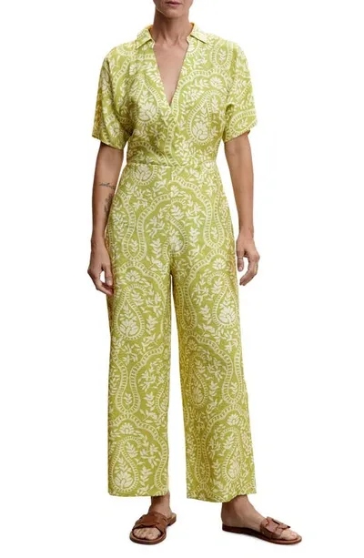 Mango Printed Wrap Jumpsuit Pastel Green