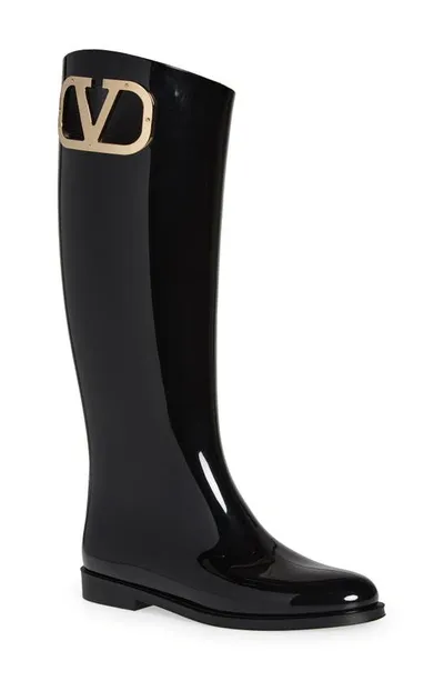 Valentino Garavani Vlogo Tall Medallion Rain Boots In Black