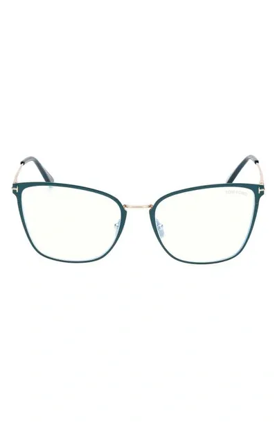 Tom Ford 56mm Butterfly Blue Light Blocking Glasses In Shiny Turquoise