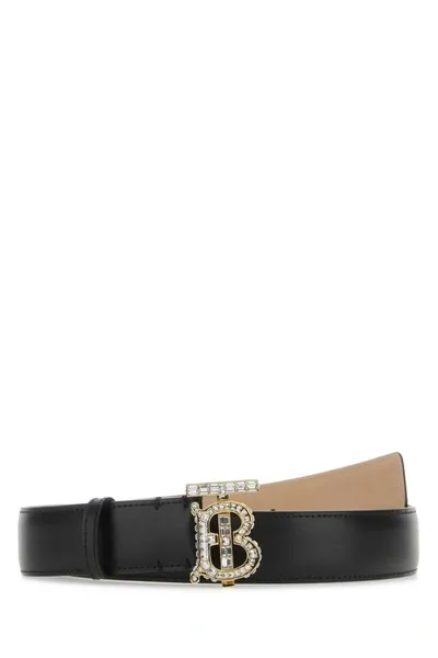 Burberry Embellished Logo Plaque Buckle Belt In Black