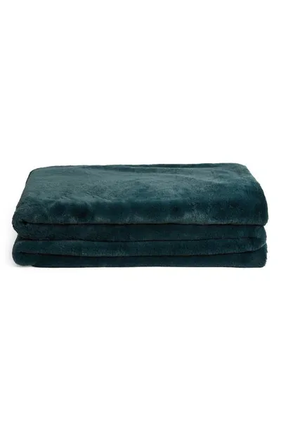 Unhide The Marshmallow 2.0 Medium Faux Fur Throw Blanket In Emerald