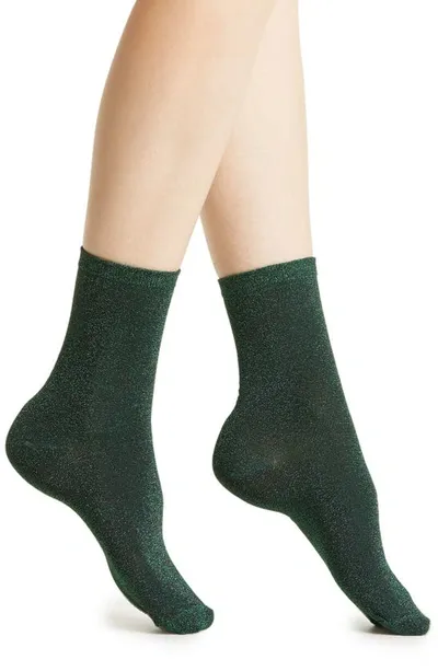 High Heel Jungle Glitterati Sparkle Cotton Blend Crew Socks In Green