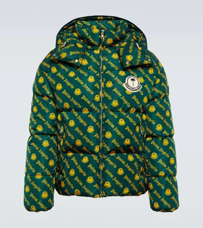 Moncler Genius Moncler X Palm Angels Thompson Puffer Jacket With All-over Logo In Dark Green