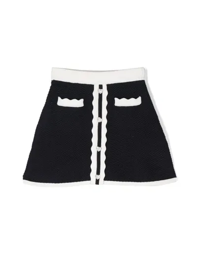 Self-portrait Kids' Girls Navy Blue & White Wool Skirt