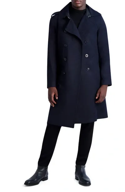 Karl Lagerfeld Regular Fit Double Breasted Coat In Navy