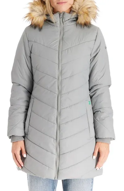 Modern Eternity Faux Fur Trim Convertible Puffer 3-in-1 Maternity Jacket In Graphite