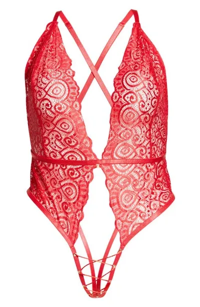 Roma Confidential Lace Crotchless Teddy In Red