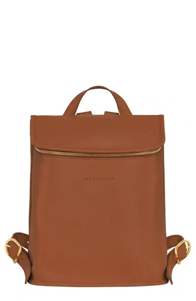 Longchamp Le Foulonné Leather Backpack In Caramel