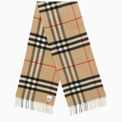 Burberry Cashmere Scarf With Check Motif In Beige