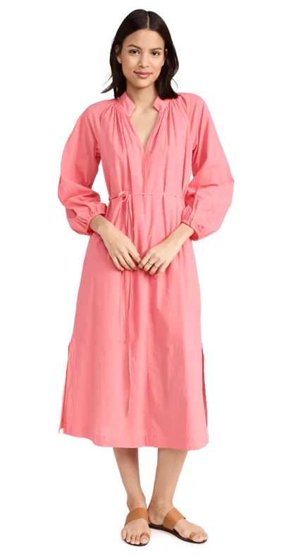 Xirena Arabella Long Sleeve Cotton Dress In Coral Glow