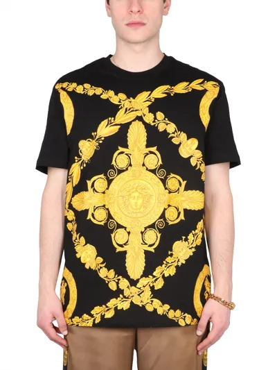 Versace Heritage Print Cotton Jersey T-shirt In Black