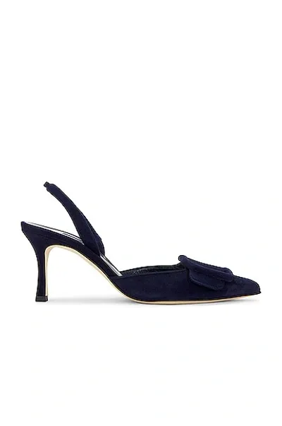 Manolo Blahnik 70mm Maysli Suede Slingback Pumps In Navy