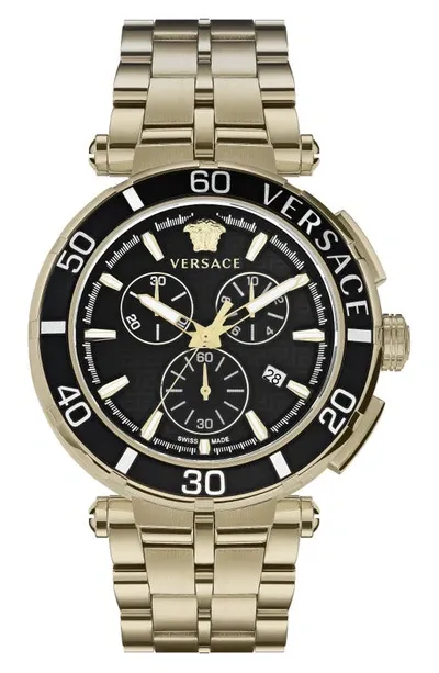 Versace Men's Greca Chrono 45mm Ip Goldtone Stainless Steel Bracelet Watch In Yellow Gold