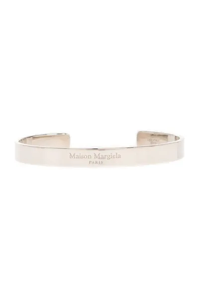 Maison Margiela Logo Engraved Bangle Bracelet In Silver